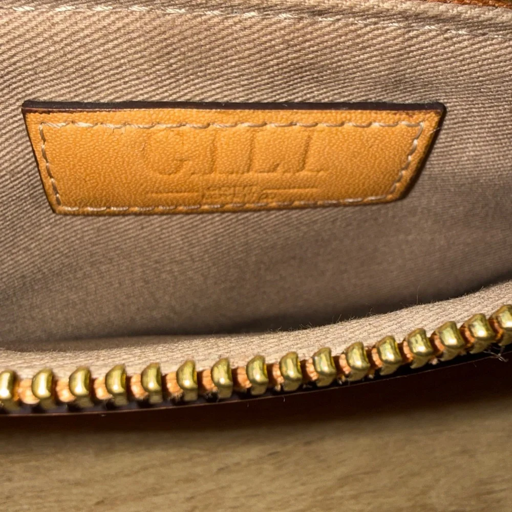 G.I.L.I. Slim Leather Card Wallet in Tan with Gold Hardware
